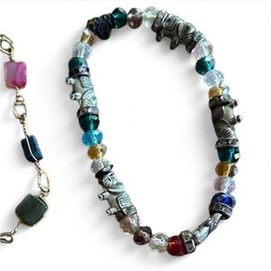 Colorful Beaded Bracelet with Silver Elephants